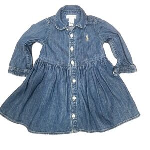 Ralph Lauren Denim Shirtdress Baby Girl Infant Long Sleeve Button Front Sz 6 Mon